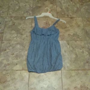 Blue lacey tank top. Rounded bottom